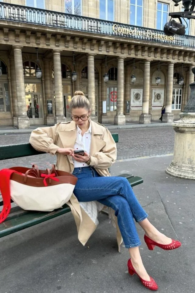 red open toe heels outfit