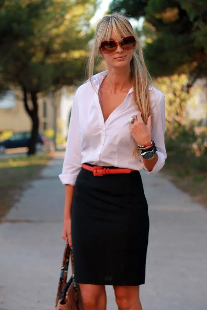 Button-Up Shirt with Pencil Skirt