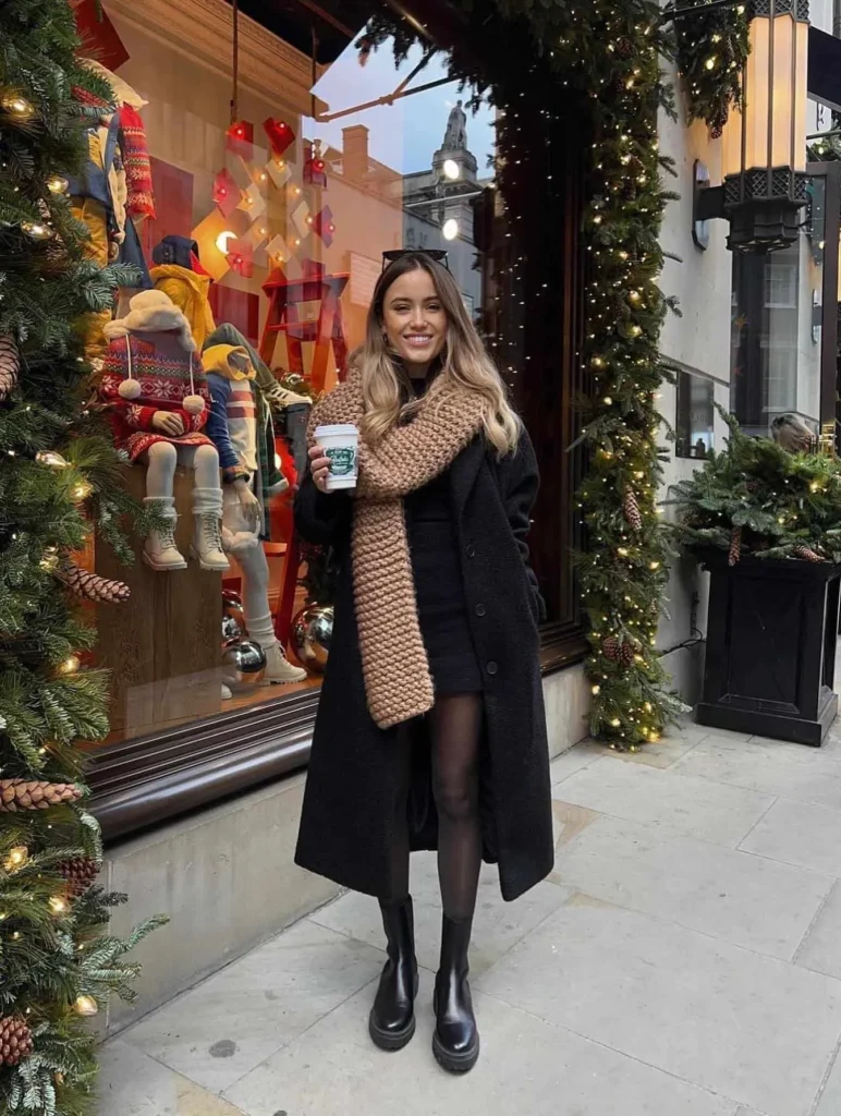 Mini skirt, tights + chunky boots.