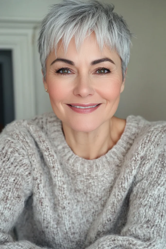 Silvery Pixie Crop Haircut