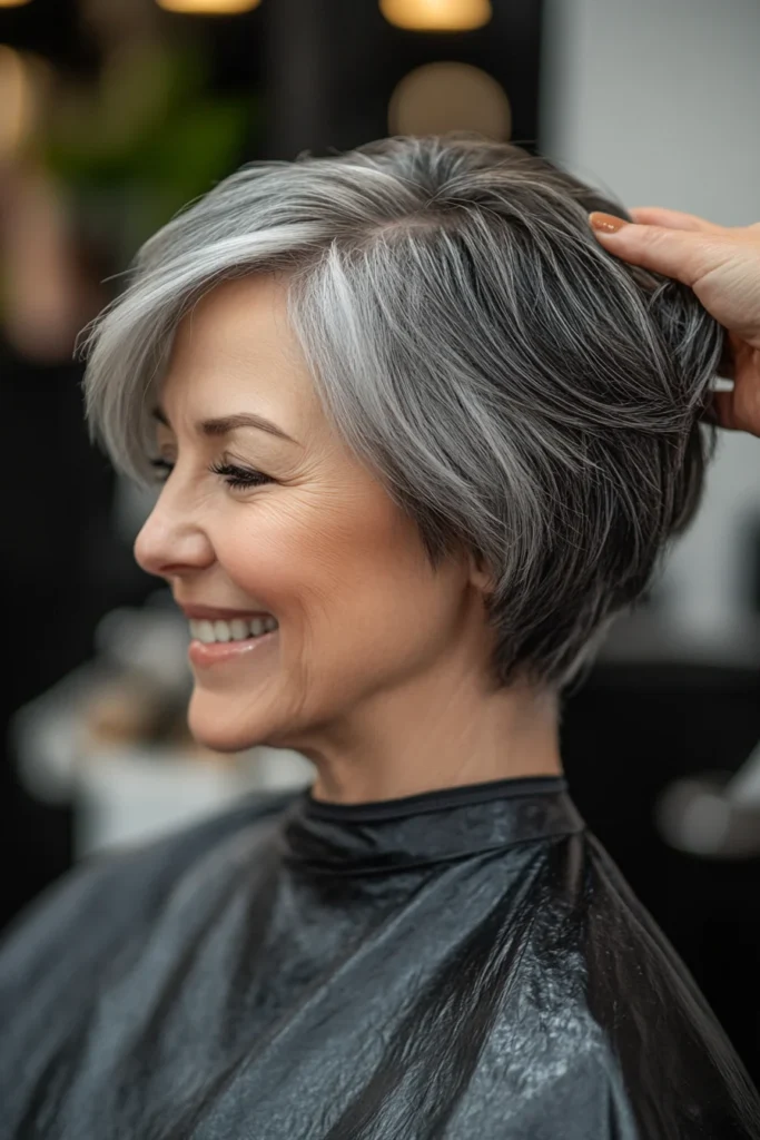 Steel Gray Layered Bob