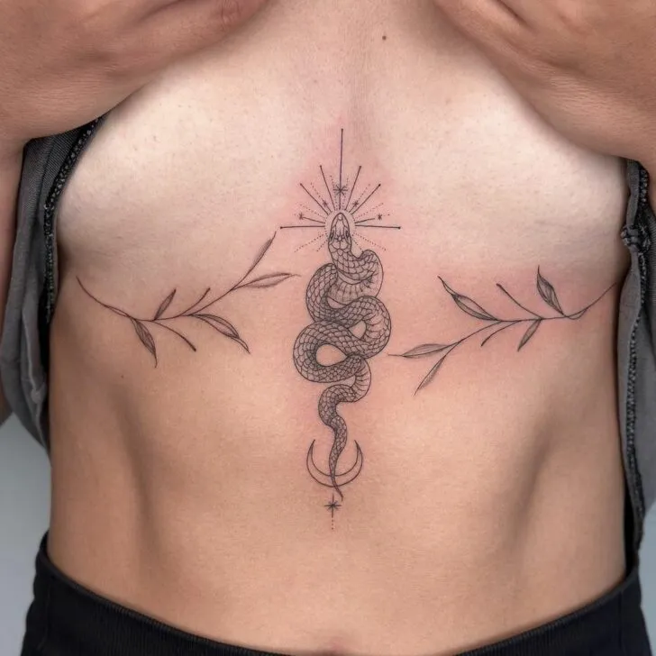 maximalist snake sternum tattoo