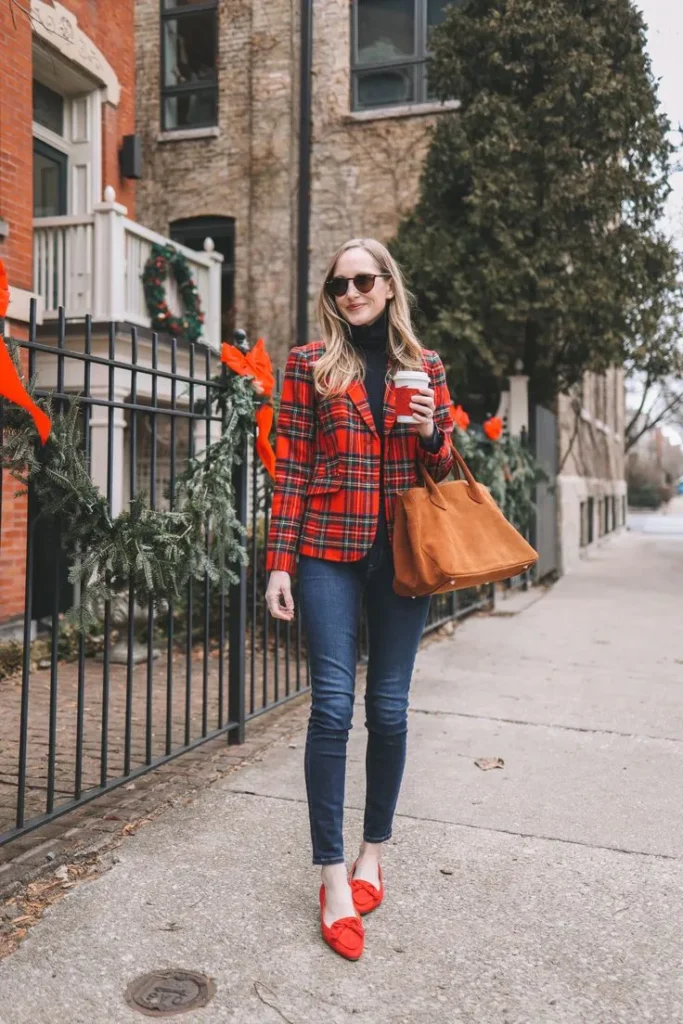 Plaid Blazer + High-Waisted Trousers