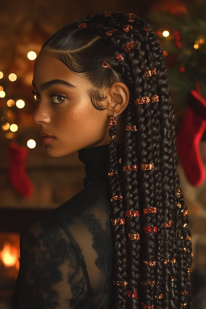 Intricate Braided Ponytail with Festive Details