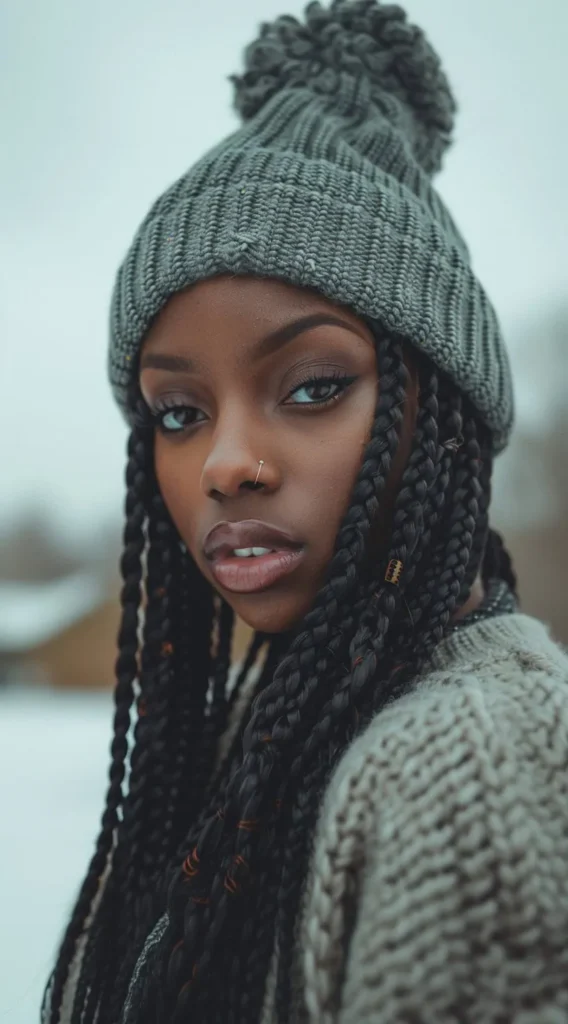 Beanie Over Long Box Braids