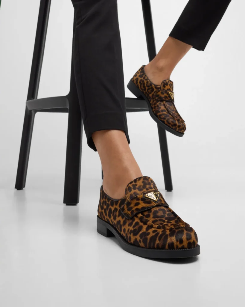 Walk on the Wild Side: Prada Leopard Calf Hair Triangle Loafers