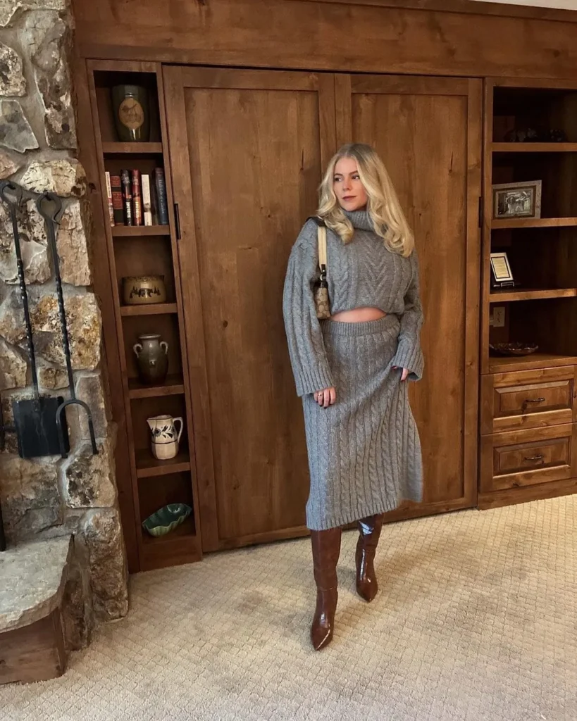 Cable Knit Two Piece Sweater Dress + Embossed Boots