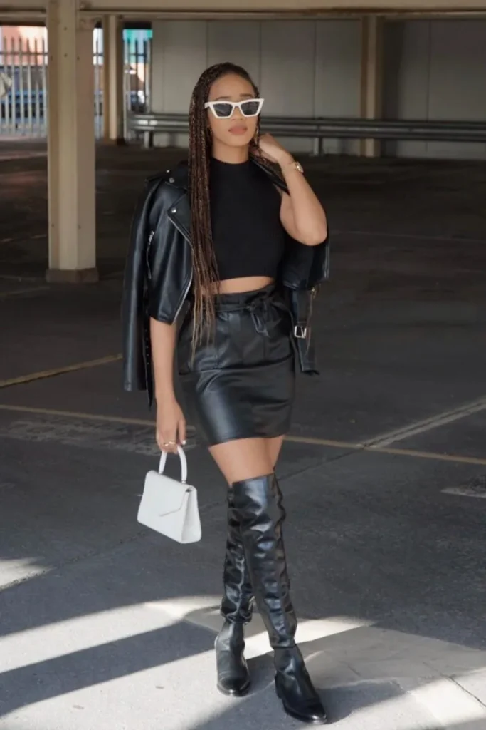 Mini Skirt with Biker Jacket Outfits