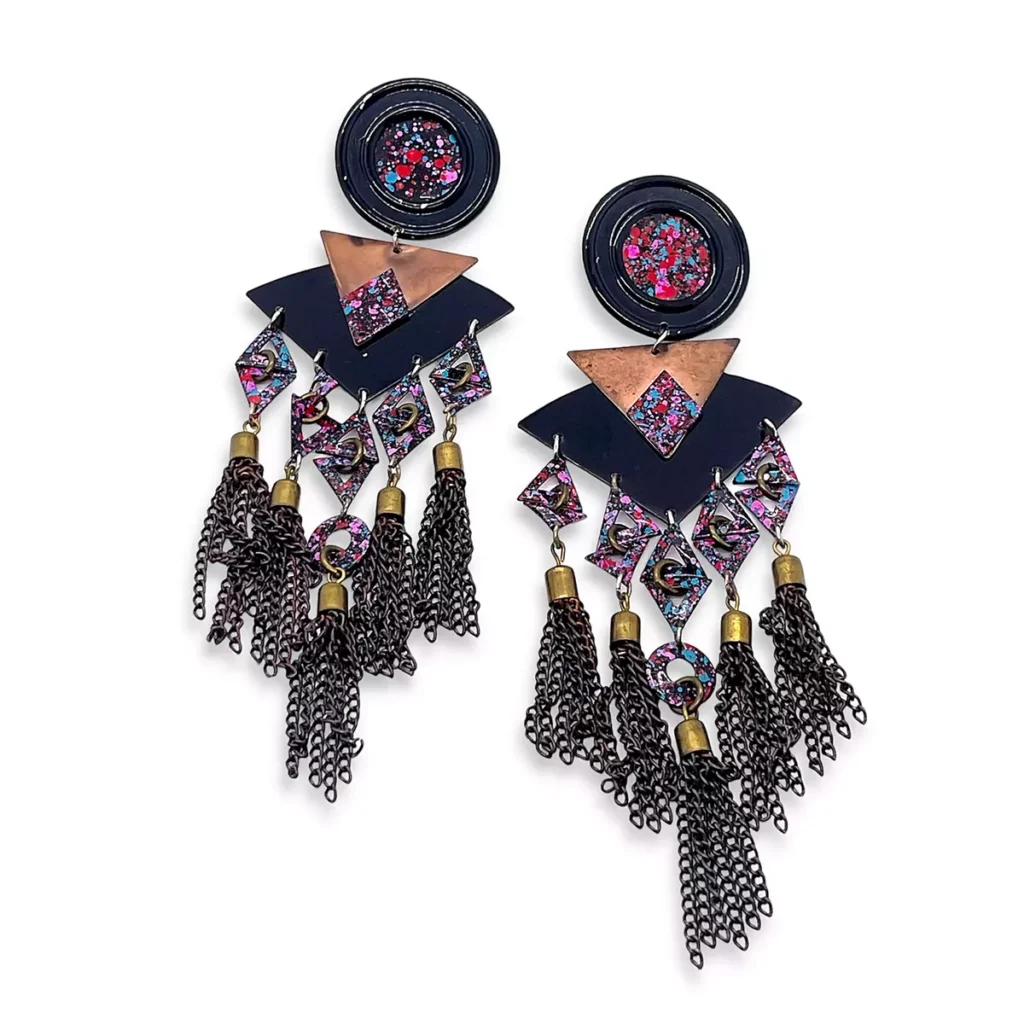 80s Beaded Lightning Bolt Chandelier Earrings