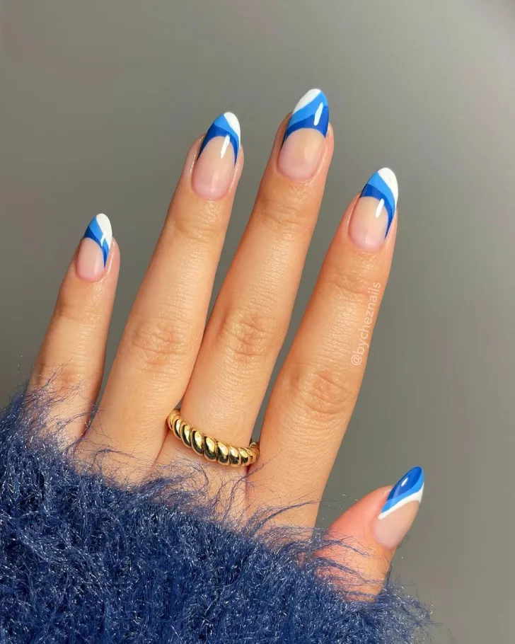 Abstract blue French nails