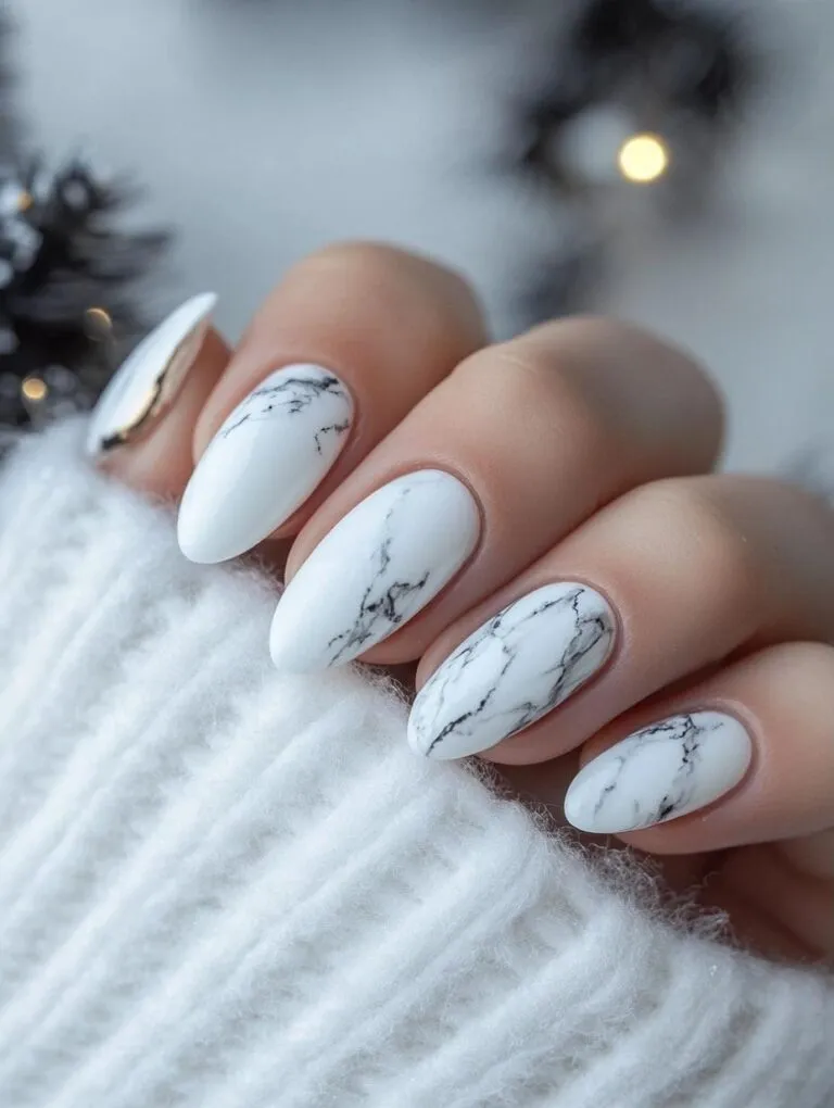 White Christmas Nails Marble