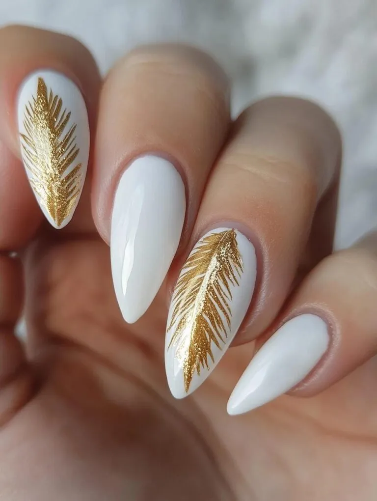 Golden white christmas nails with glitter