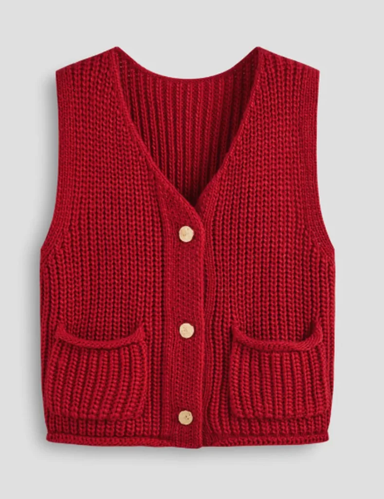 Knit V-neck Solid Button Pocket Crop Vest