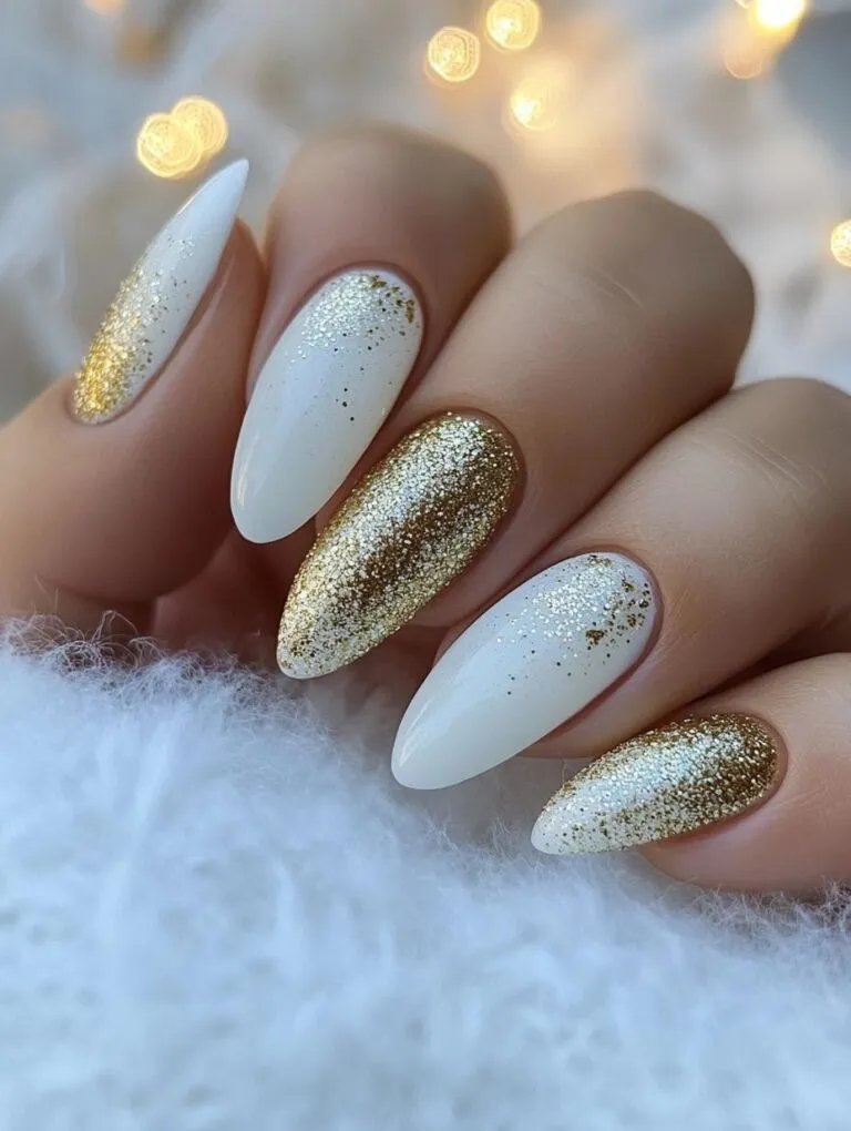 White and gold nails