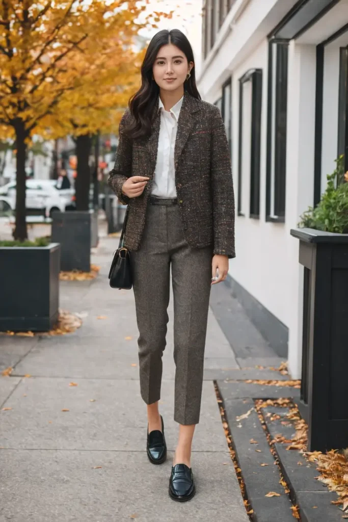 Autumn-Inspired Tweed Jacket and Trousers