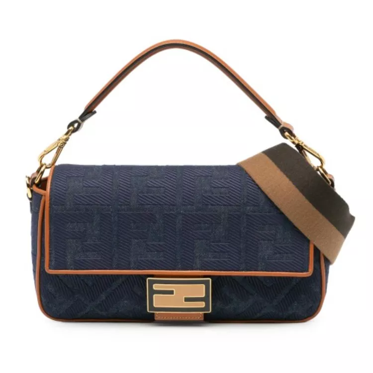 Moody Denim: Fendi Zucca Embroidered Denim Baguette Satchel
