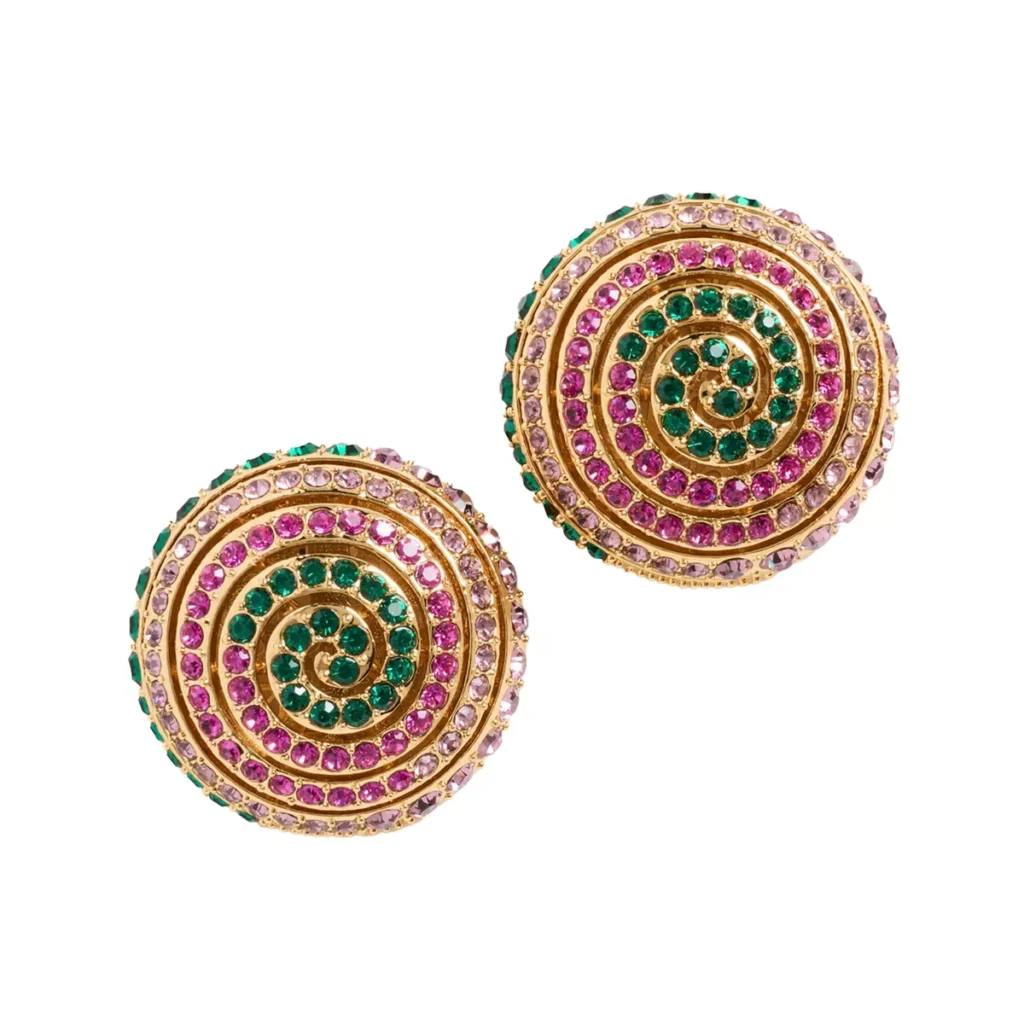 JEWELED MEADOW SPIRAL BUTTON EARRINGS