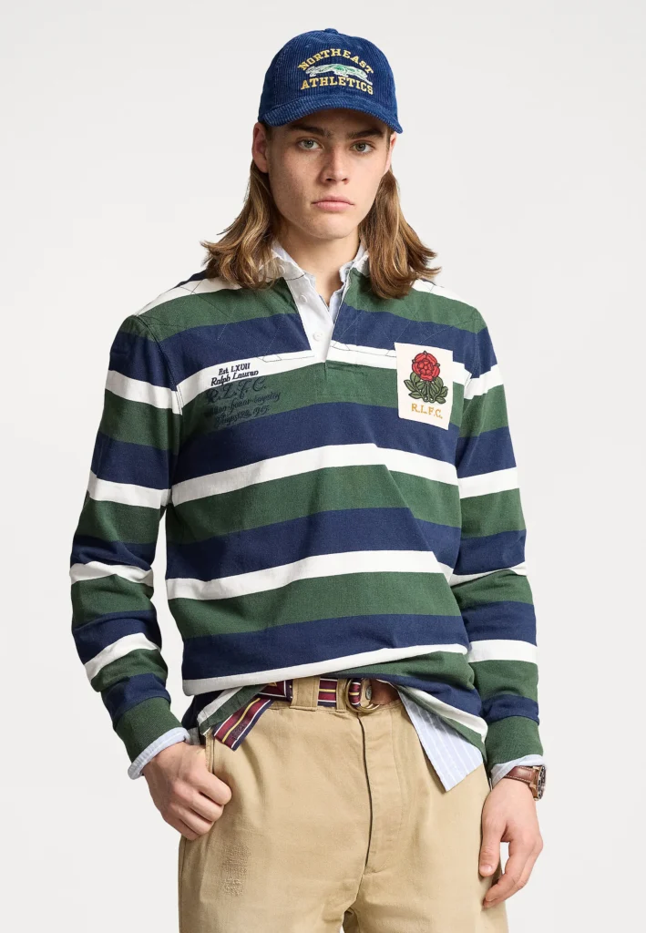 Classic Fit Striped Jersey Rugby Pullover Shirts 