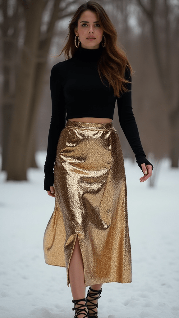 Sequin Crop Top And Skirt Set