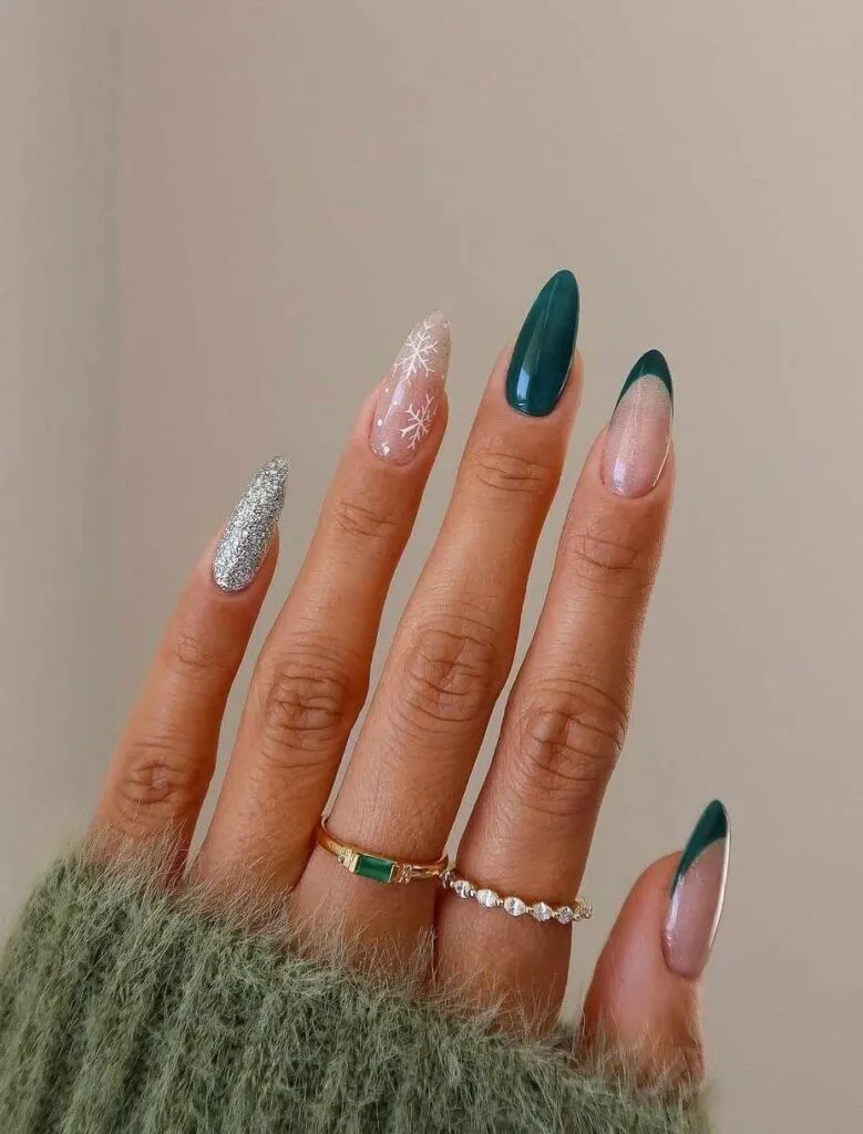 Green and Silver Nails