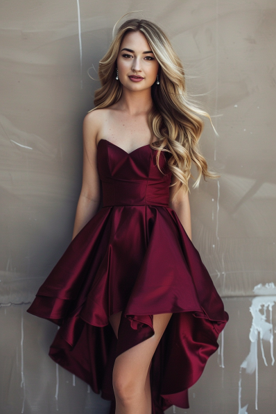 Burgandy High Low Prom Dress