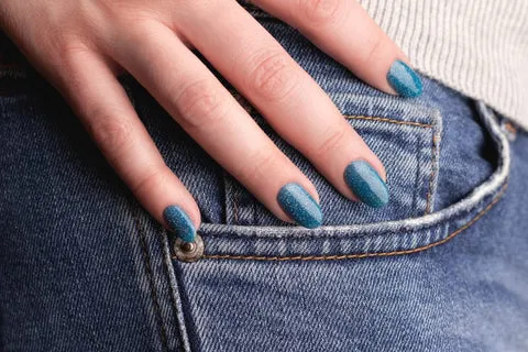 Crushed blue Transfer foil nails