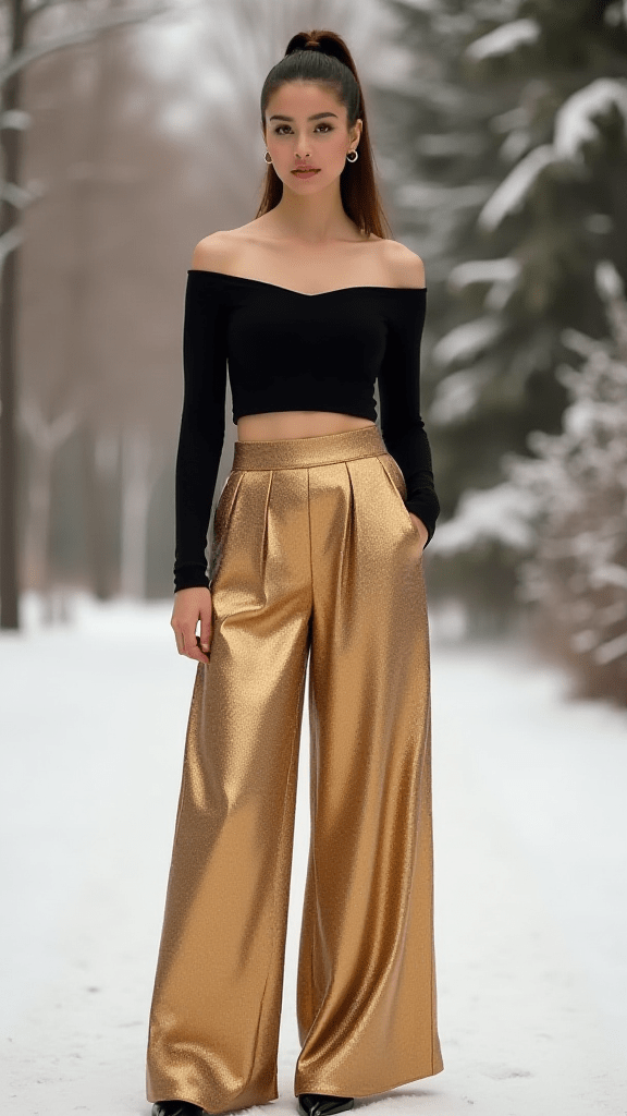 Metallic Wide-leg and palazzo pants for Women