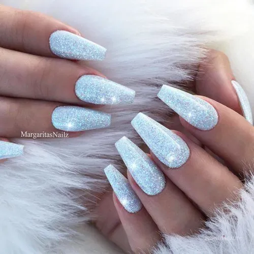 Blue Glitter Nails