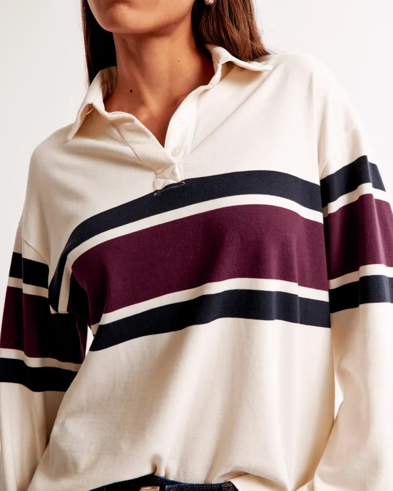 Long-Sleeve Cropped Rugby Polo