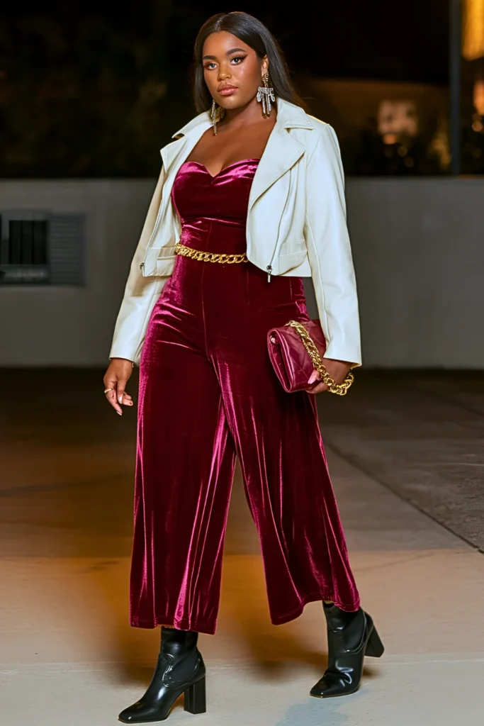 Burgundy Velvet Jumpsuit