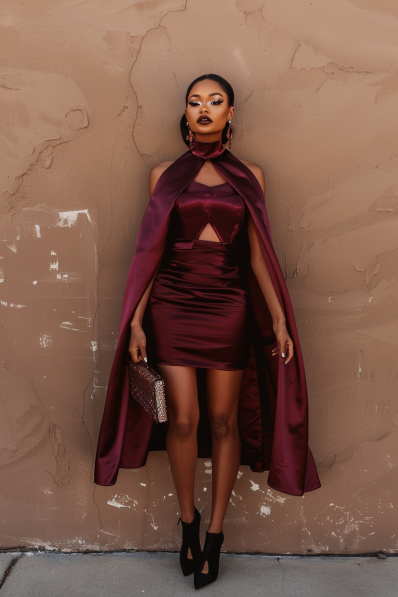 Dark Burgundy Long Satin Evening Dress